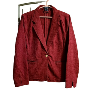 French Dressing Jaquard Blazer Red Gold Button Front Womens Vintage Large